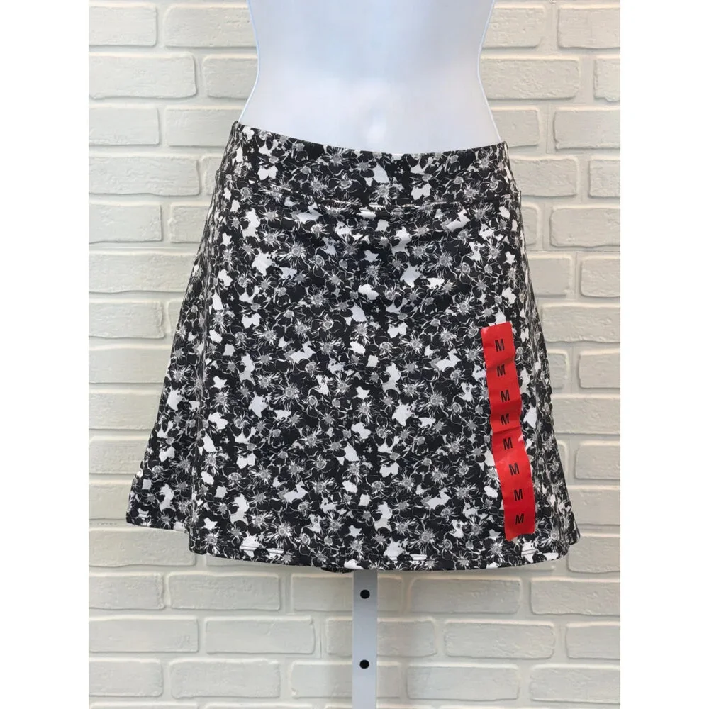 Tranquility by Colorado Clothing Floral Print Skort Black White Medium